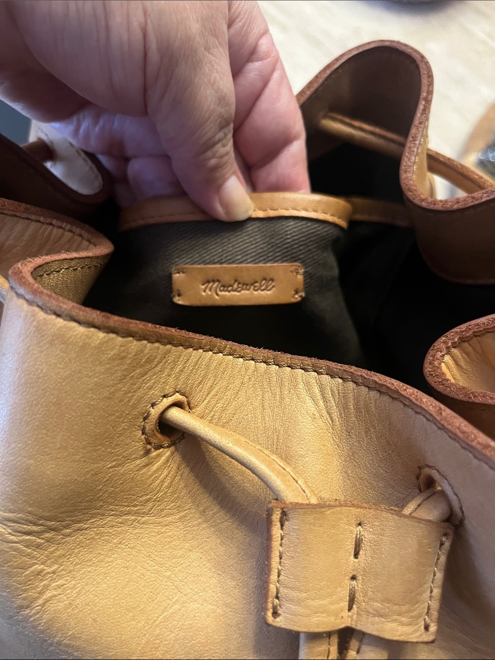 Madewell Tan Leather Drawstring Backpack